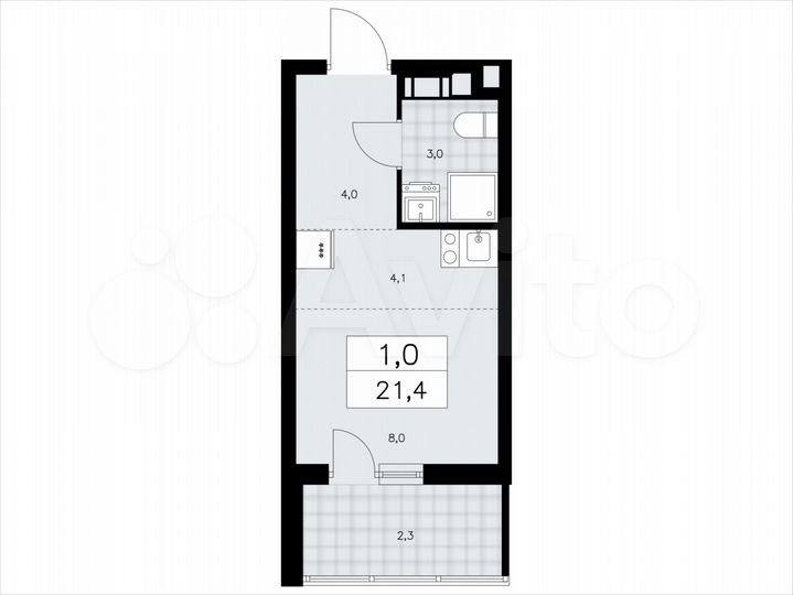 Квартира-студия, 21,4 м², 7/9 эт.