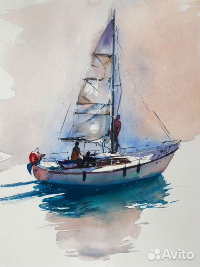 Интерьерная картина акварель яхта