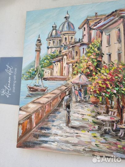 Картина маслом пейзаж маслом домики южный город