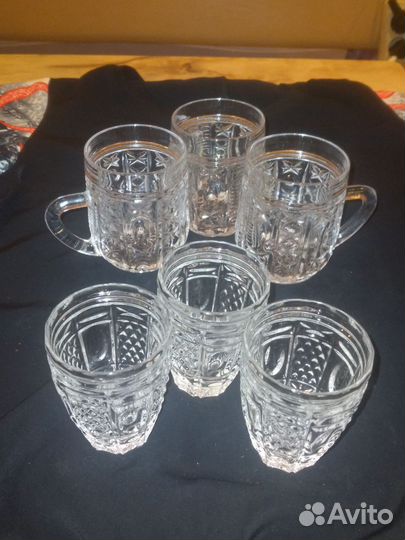 Набор, рюмки + чашки, СССР, хрусталь