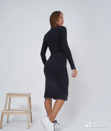 Юбка теплая с разрезом в двух цветах 38-48р