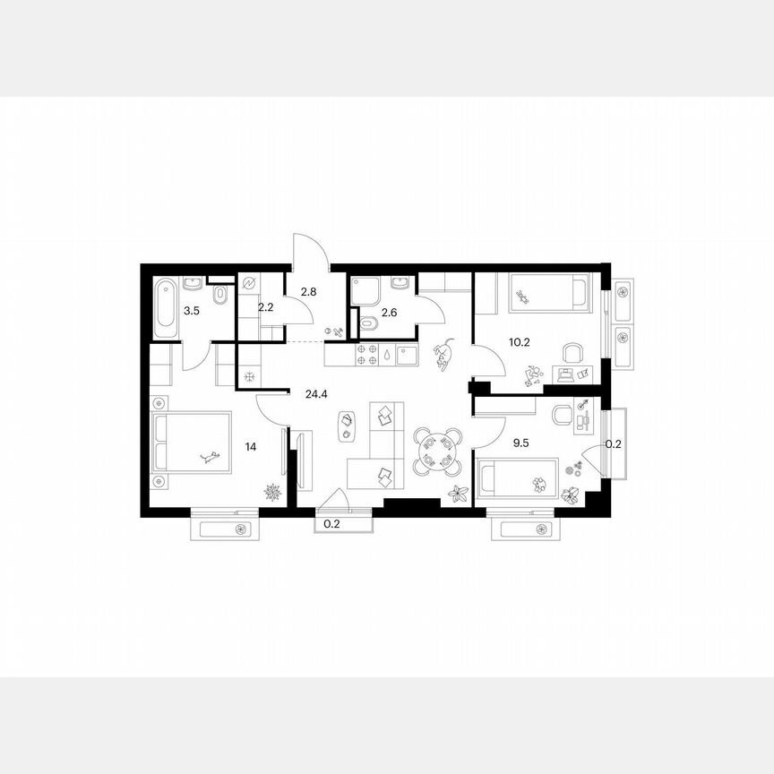 3-к. квартира, 69,6 м², 6/16 эт.