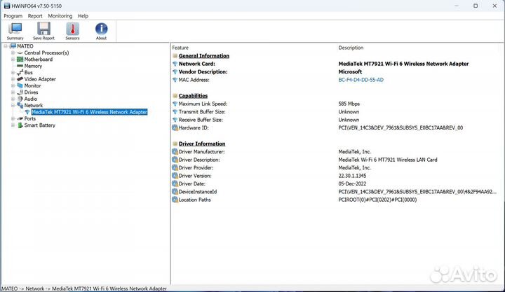 Wifi модуль для ноутбука Mediatek MT7921