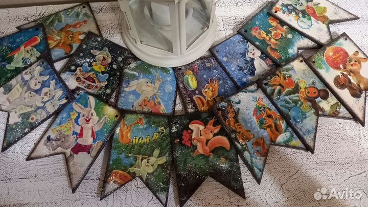 Новогодние флажки. Гирлянда.Ручная работа