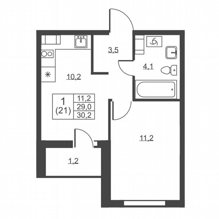 1-к. квартира, 30,2 м², 6/8 эт.