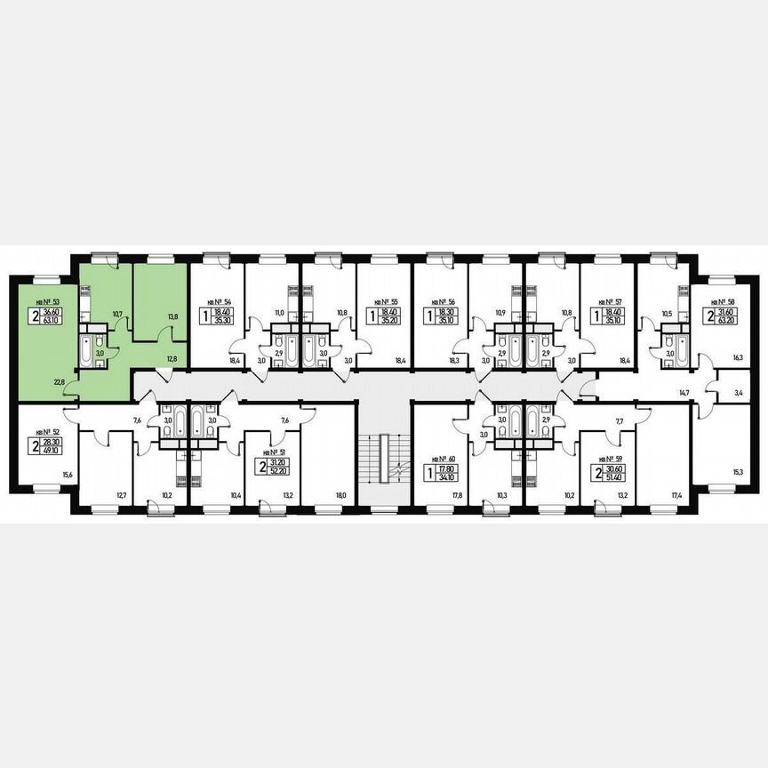 2-к. квартира, 62 м², 3/3 эт.