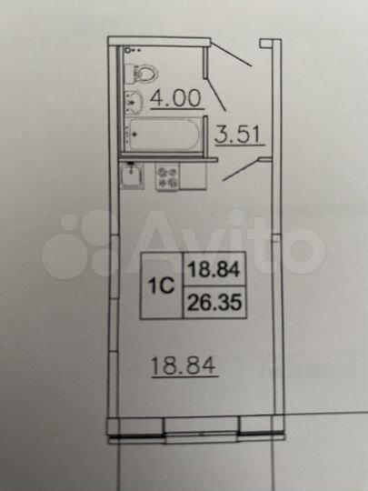 Квартира-студия, 26,6 м², 2/12 эт.
