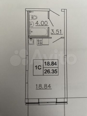Квартира-студия, 26,6 м², 2/12 эт.