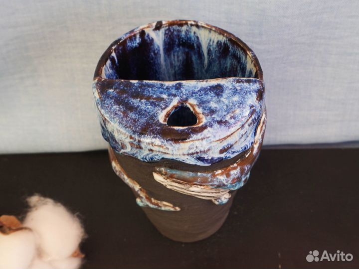 Кружка керамическая Пара китов ручная работа