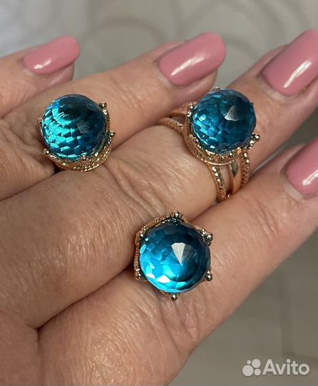 Серьги и кольцо позолота 585 с кристаллом