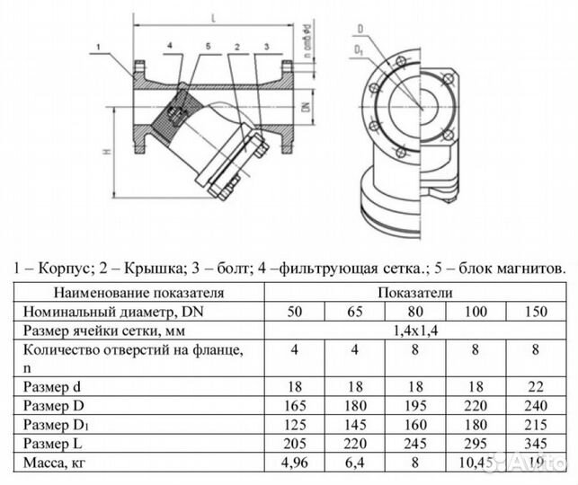 Фильтр магнитный фланцевый фмф-150 Сетка нержа