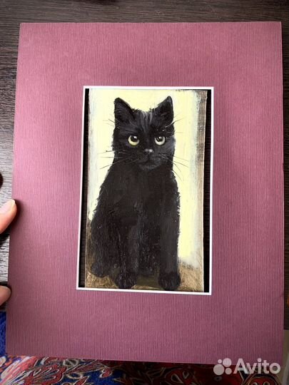 Интерьерная картина маслом черный кот анималистика