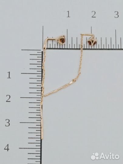 Золотые серьги продевки с гранатом Арт128