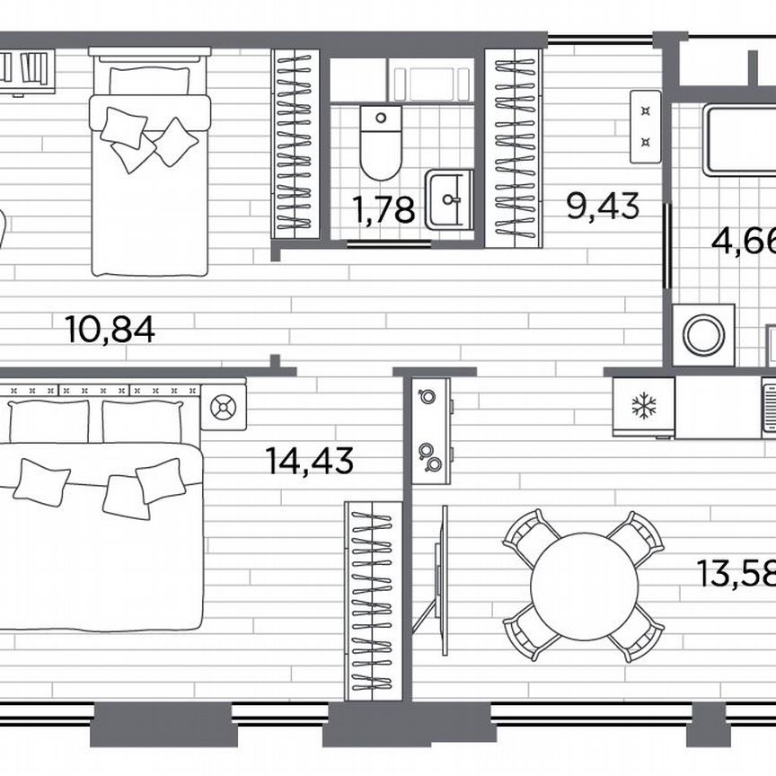 2-к. квартира, 54,7 м², 4/5 эт.