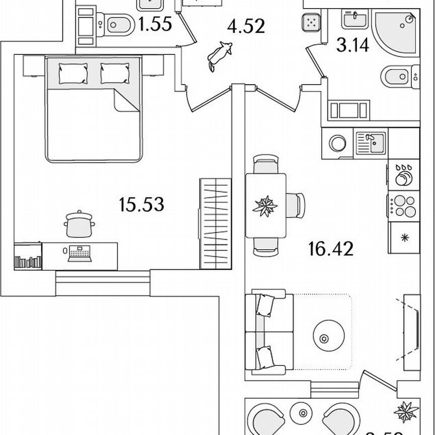 1-к. квартира, 43 м², 12/23 эт.