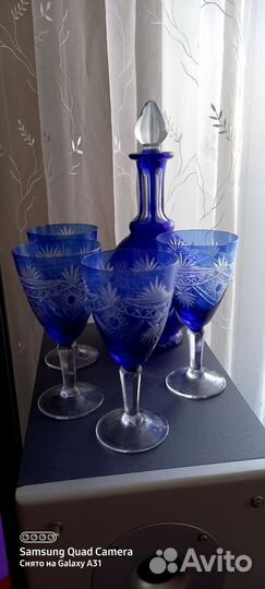 Хрусталь синий резной СССР