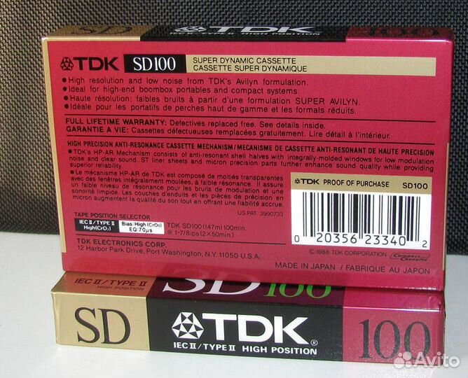 Аудиокассеты TDK SD 100 Type II chrome Japan 1988
