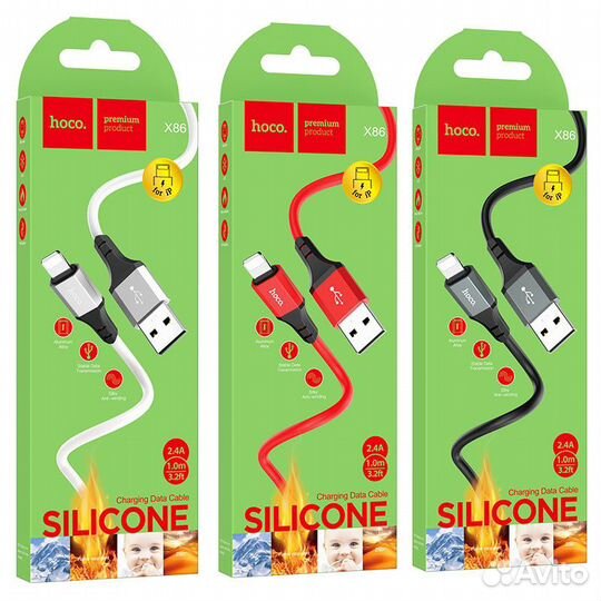 Кабель Hoco X86 USB - Lightning 1M, 2.4А, black