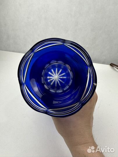 Ваза для цветов, синее стекло, хрусталь СССР