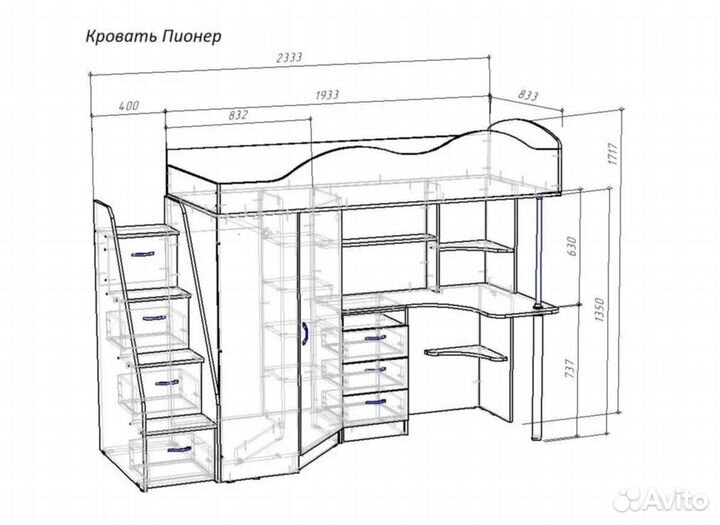 Кровать-чердак Пионер (800*1900)