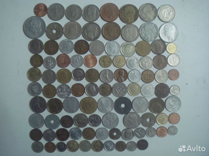 Иностранные монеты без повторов 100 шт
