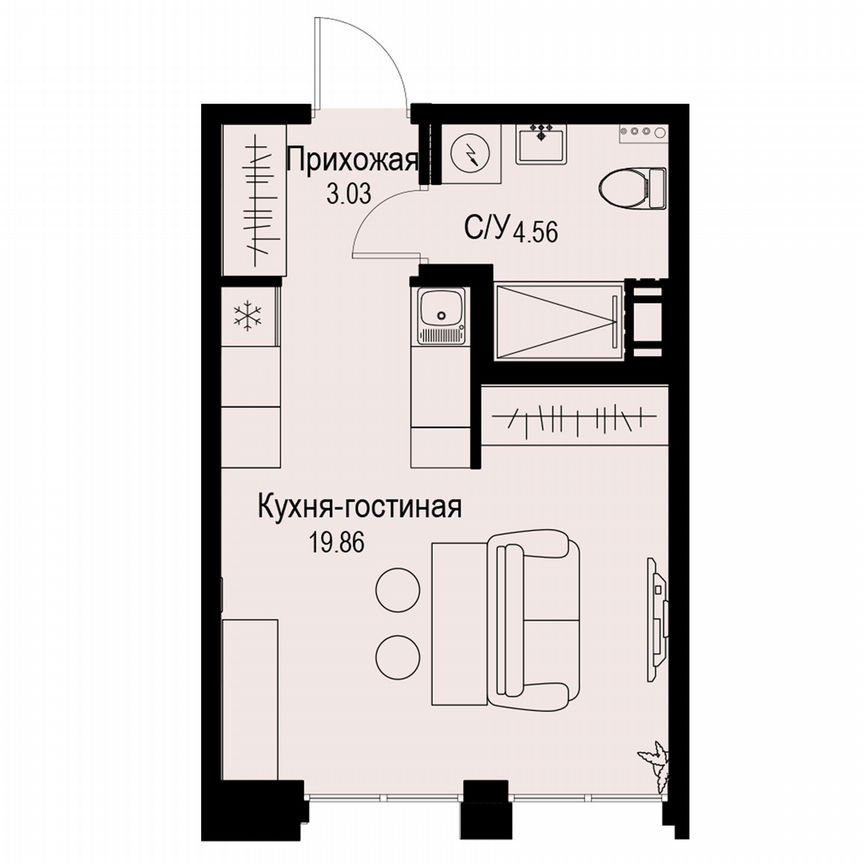 Квартира-студия, 27,5 м², 3/6 эт.