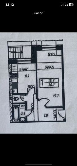 1-к. квартира, 36,4 м², 1/3 эт.