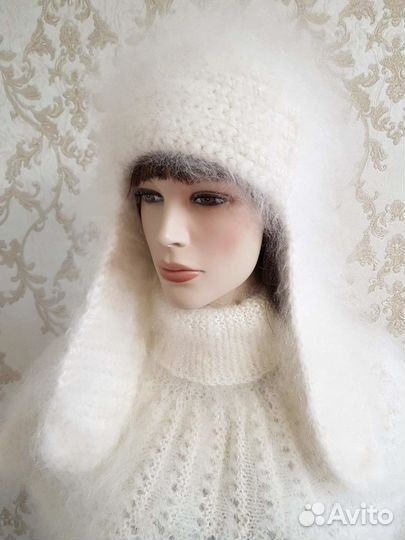 Шапка ушанка вязаная пуховая Козий пух