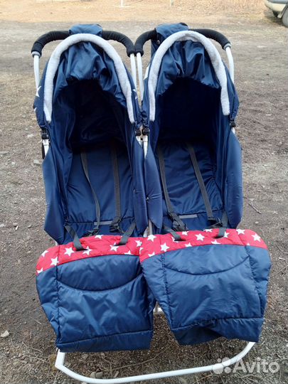 Коляска для двойни 6000 и санки для двойни 1500