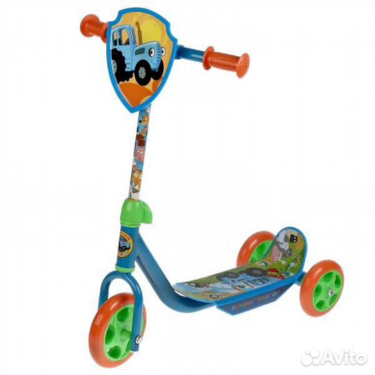 Синий трактор. Самокат 3кол., пластик, колеса пвх