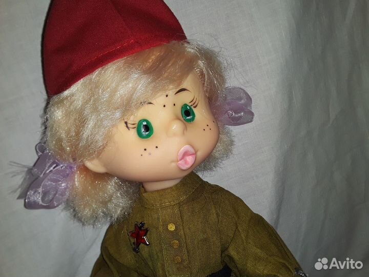 Кукла СССР 30 см Солдатка с гармонью. На привале