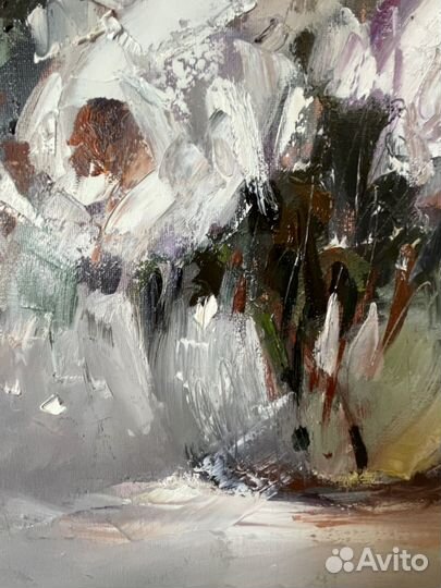 Букет белых цветов картина маслом на холсте