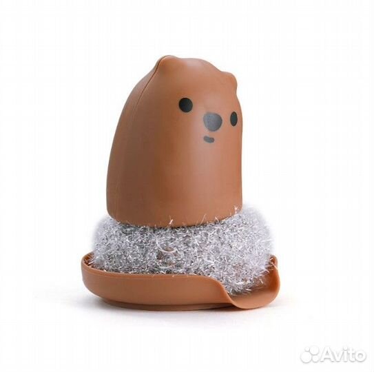 Губка для мытья посуды с держателем коричневая