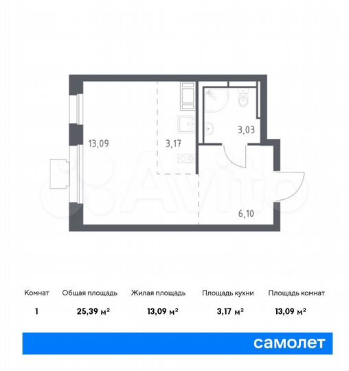 Квартира-студия, 25,4 м², 10/17 эт.