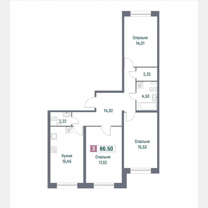 3-к. квартира, 84,9 м², 15/16 эт.