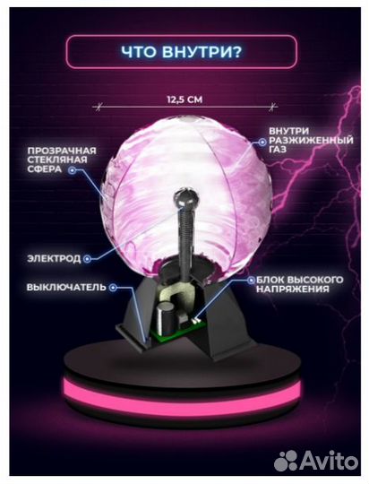 Ночник Плазма Шар тесла с молниями