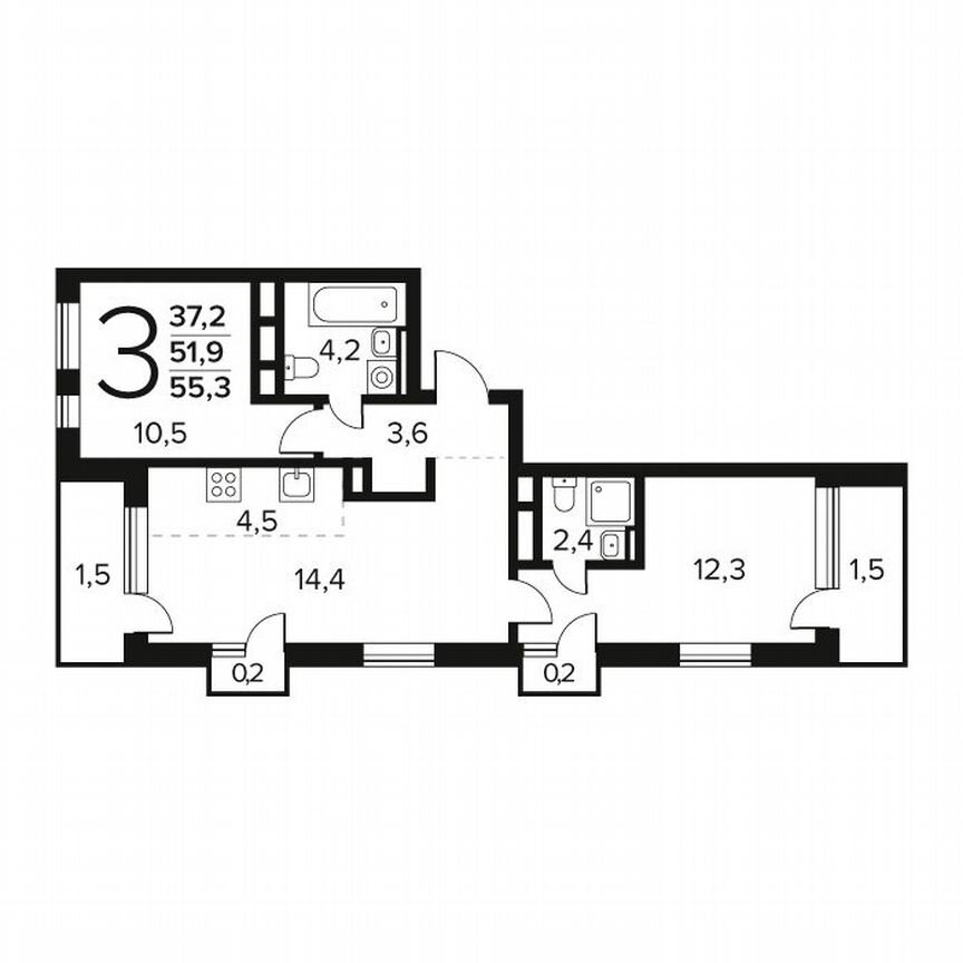 3-к. квартира, 55,3 м², 9/9 эт.