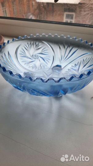 Ваза для фруктов на ножке цветное стекло СССР