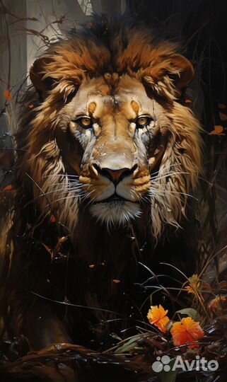 Лев картина в интерьер