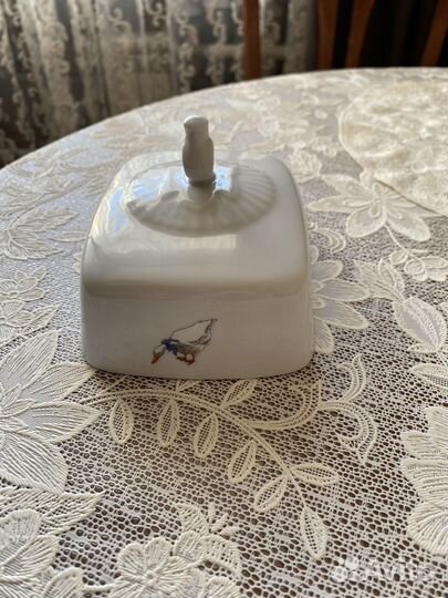 Чешский фарфор гуси крышка от маслёнки