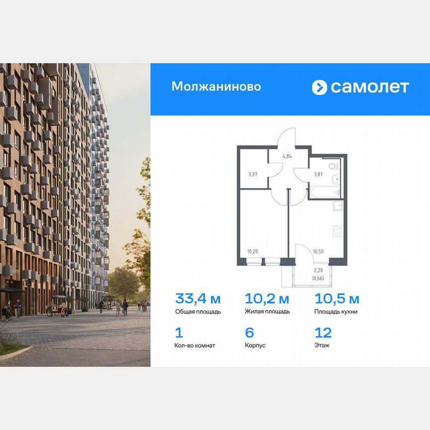 1-к. квартира, 33,4 м², 12/17 эт.