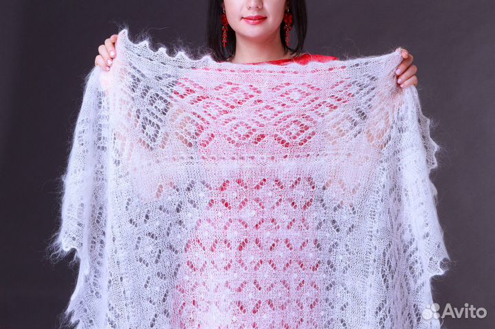 Пуховый платок, ажурная паутинка из козьего пуха