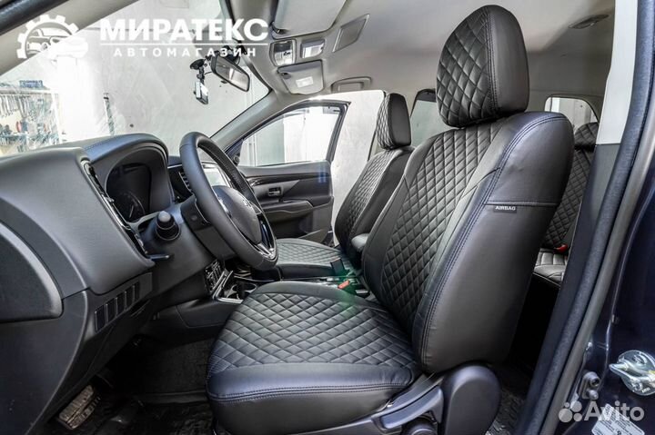 Авточехлы экокожа Митсубиси Аутлендер 3 / Ромб