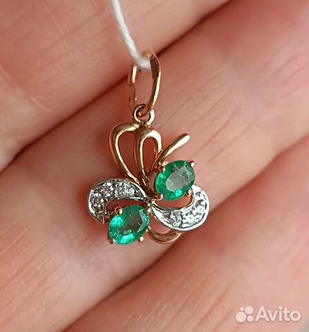 Золотая подвеска Натурал-е изумруды и бриллианты