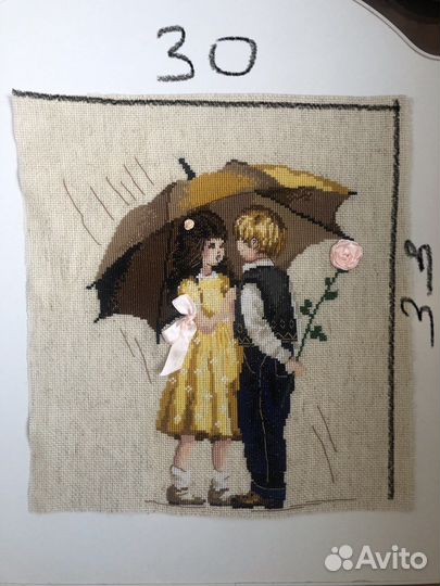 Картина мальчик и девочка ручная работа крестиком