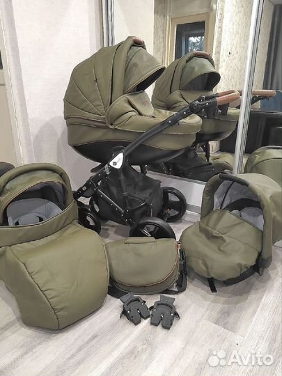 Коляска 3 в 1 Экокожа, гелевые колёса