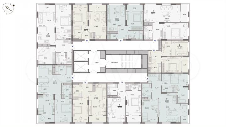 2-к. квартира, 78,8 м², 12/25 эт.