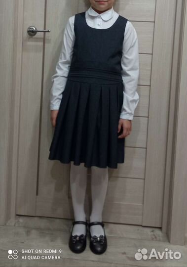 Школьный сарафан 146 серый