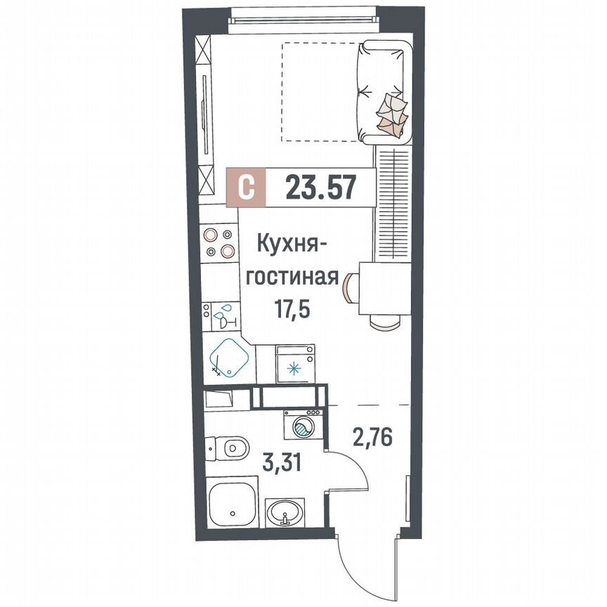Квартира-студия, 23,6 м², 5/18 эт.