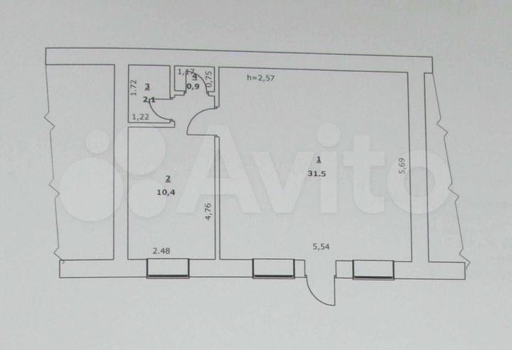 2-к. апартаменты, 44,9 м², 1/3 эт.